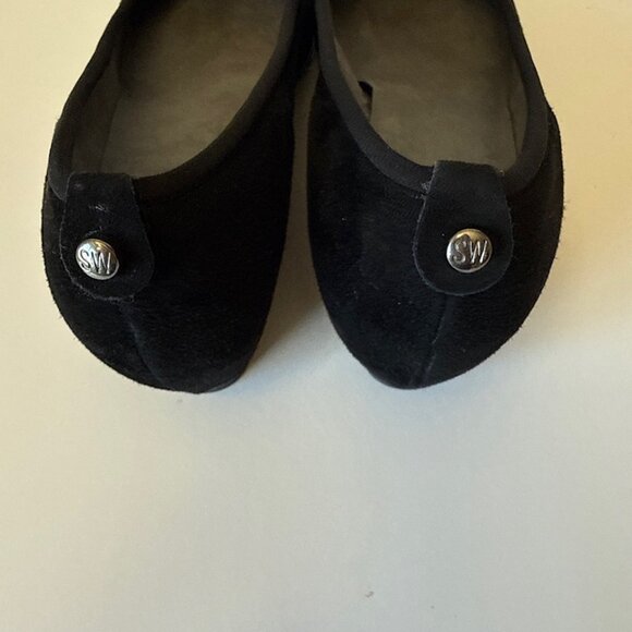 Stuart Weitzman Womens Sz 6 Black Suede Quilted Toe Ballet Wedge Pumps - Picture 4 of 16